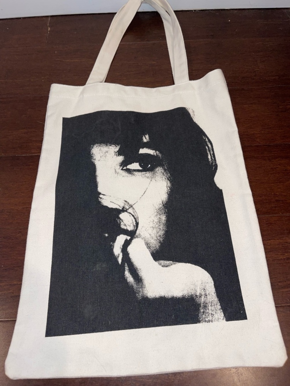 forever 21 black and cream cotton tote with portrait of woman’s face